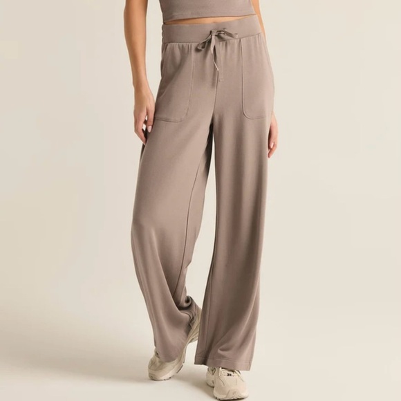 Z Supply Layover Modal Fleece Pant Size M Taupe High Rise Wide Leg Athleisure - Picture 1 of 15